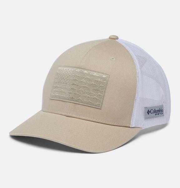 Columbia PFG Mesh Snap Back Hats Khaki White For Men's NZ89213 New Zealand